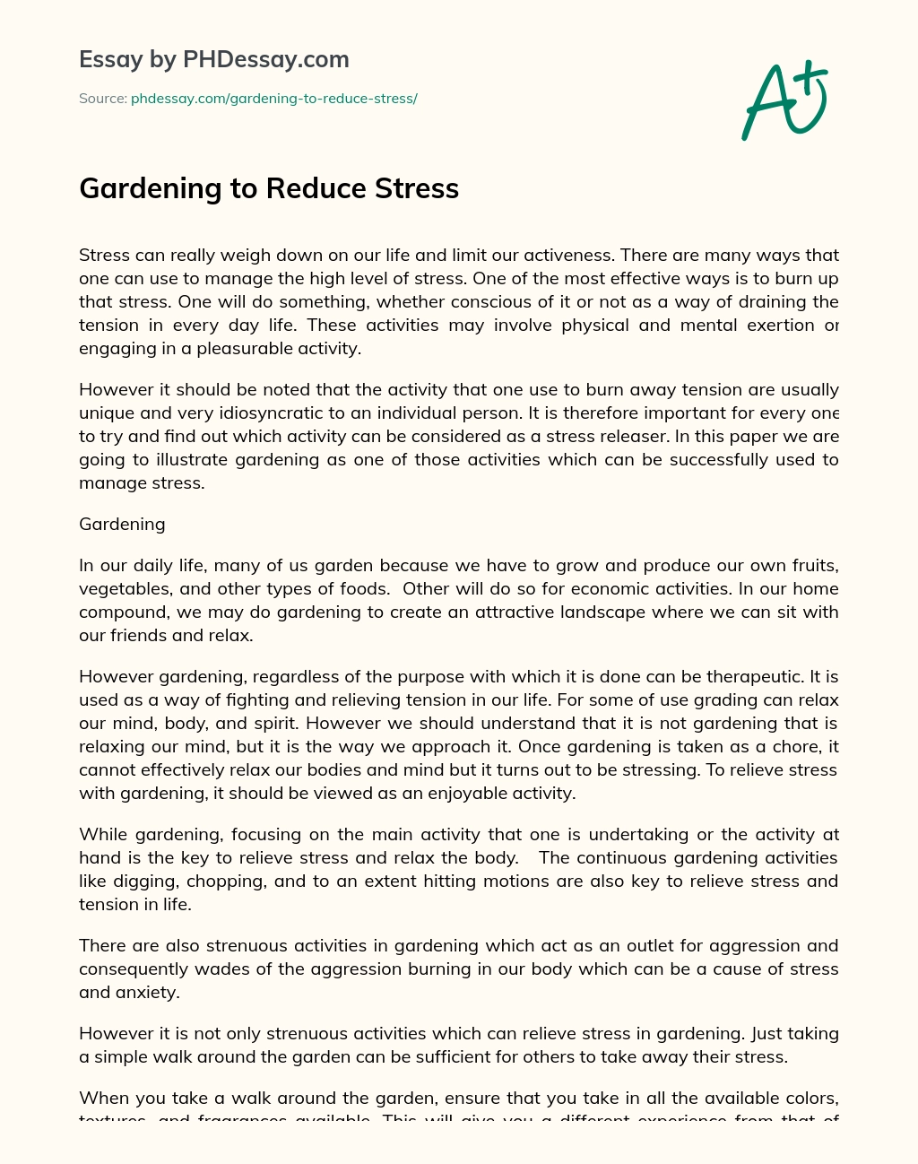Gardening to Reduce Stress essay