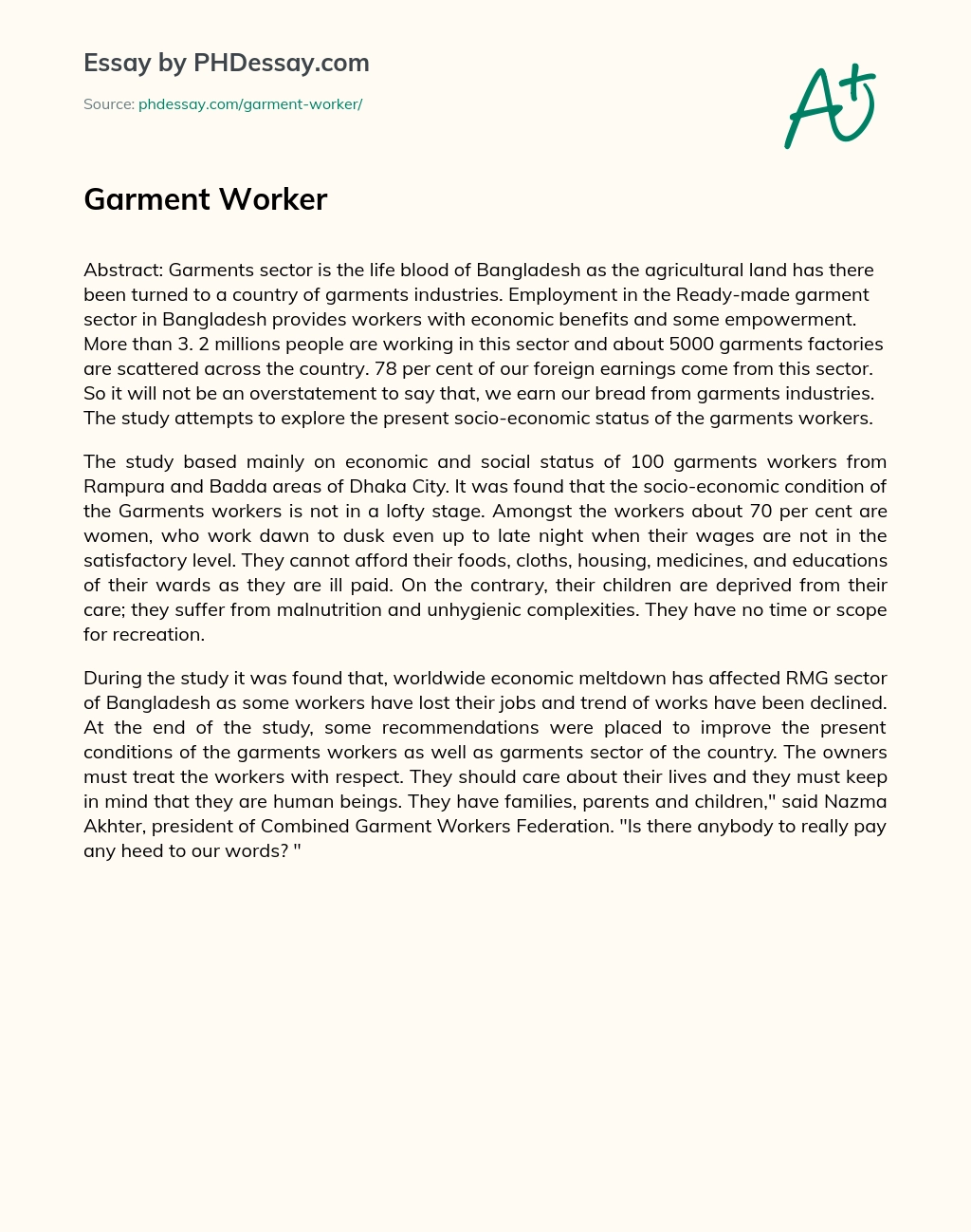 Garment Worker essay