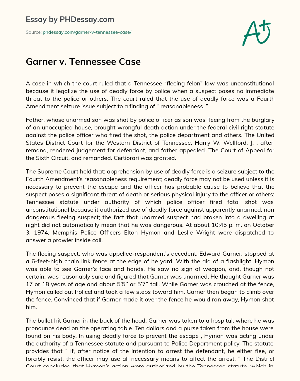 Garner v. Tennessee Case essay