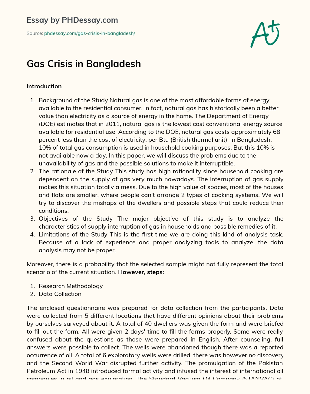 Gas Crisis in Bangladesh essay