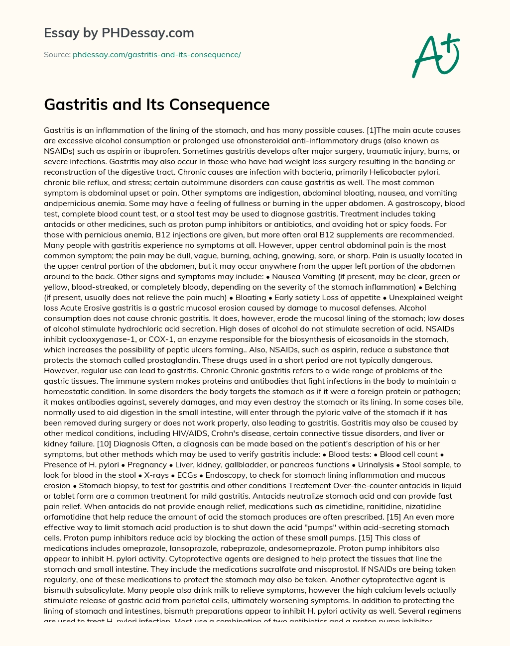 Gastritis and Its Consequence essay