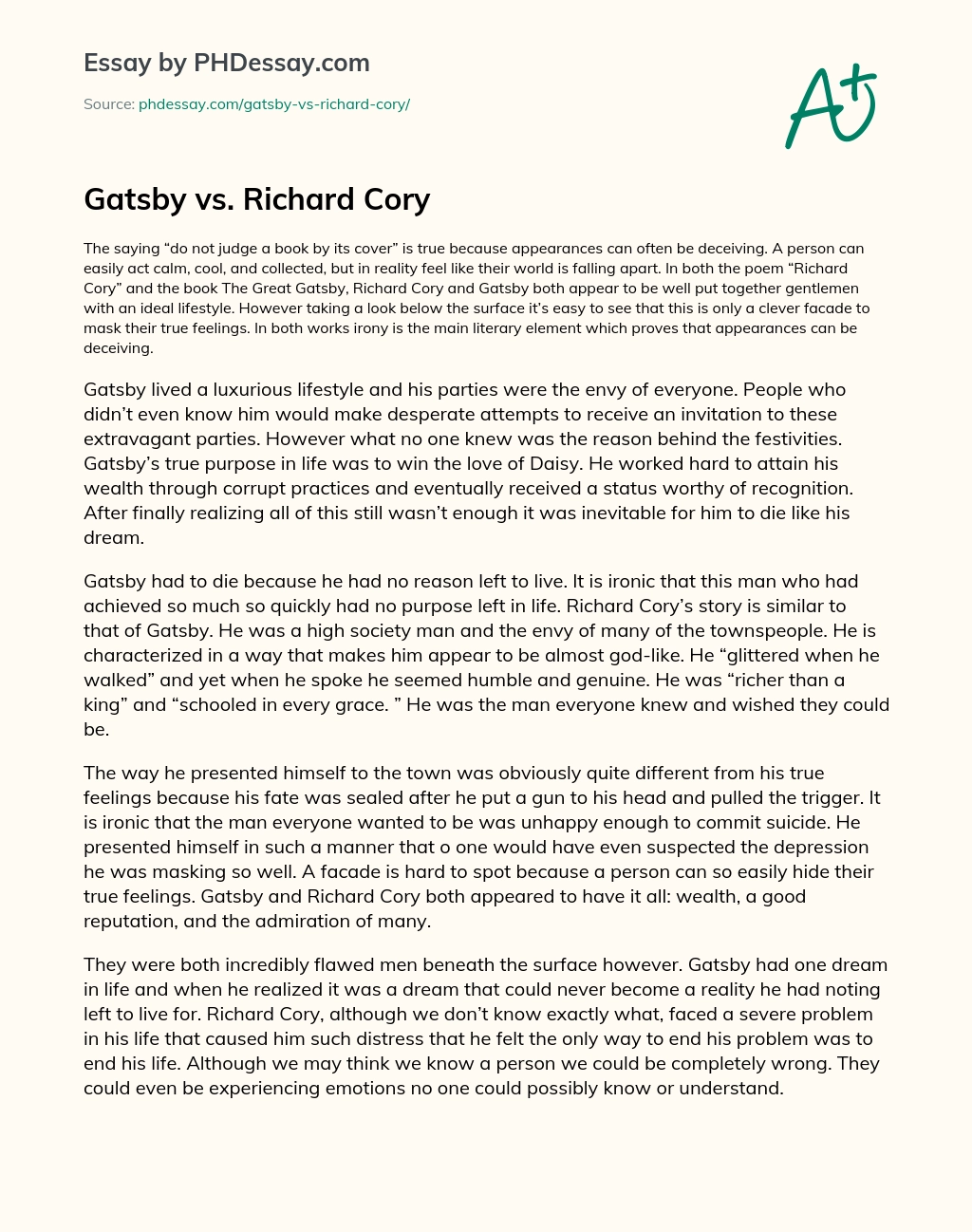 Gatsby vs. Richard Cory essay