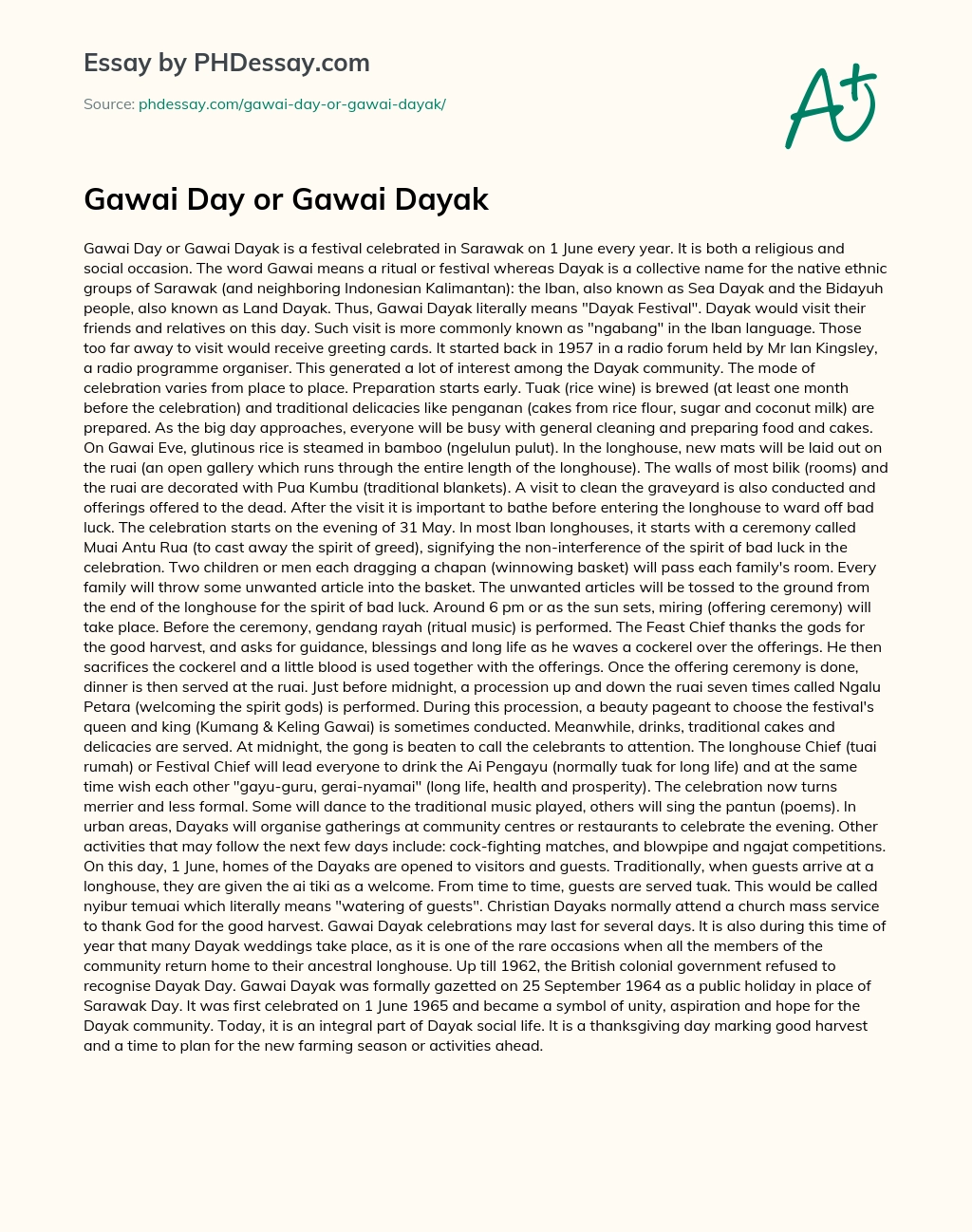 Gawai Day or Gawai Dayak essay