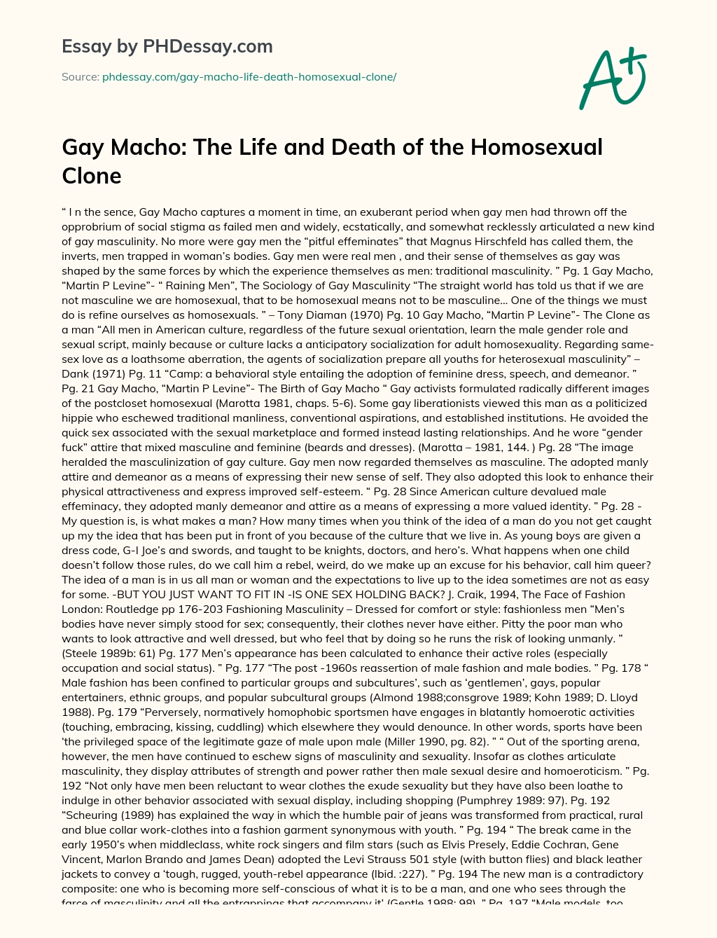 Gay Macho: The Life and Death of the Homosexual Clone essay