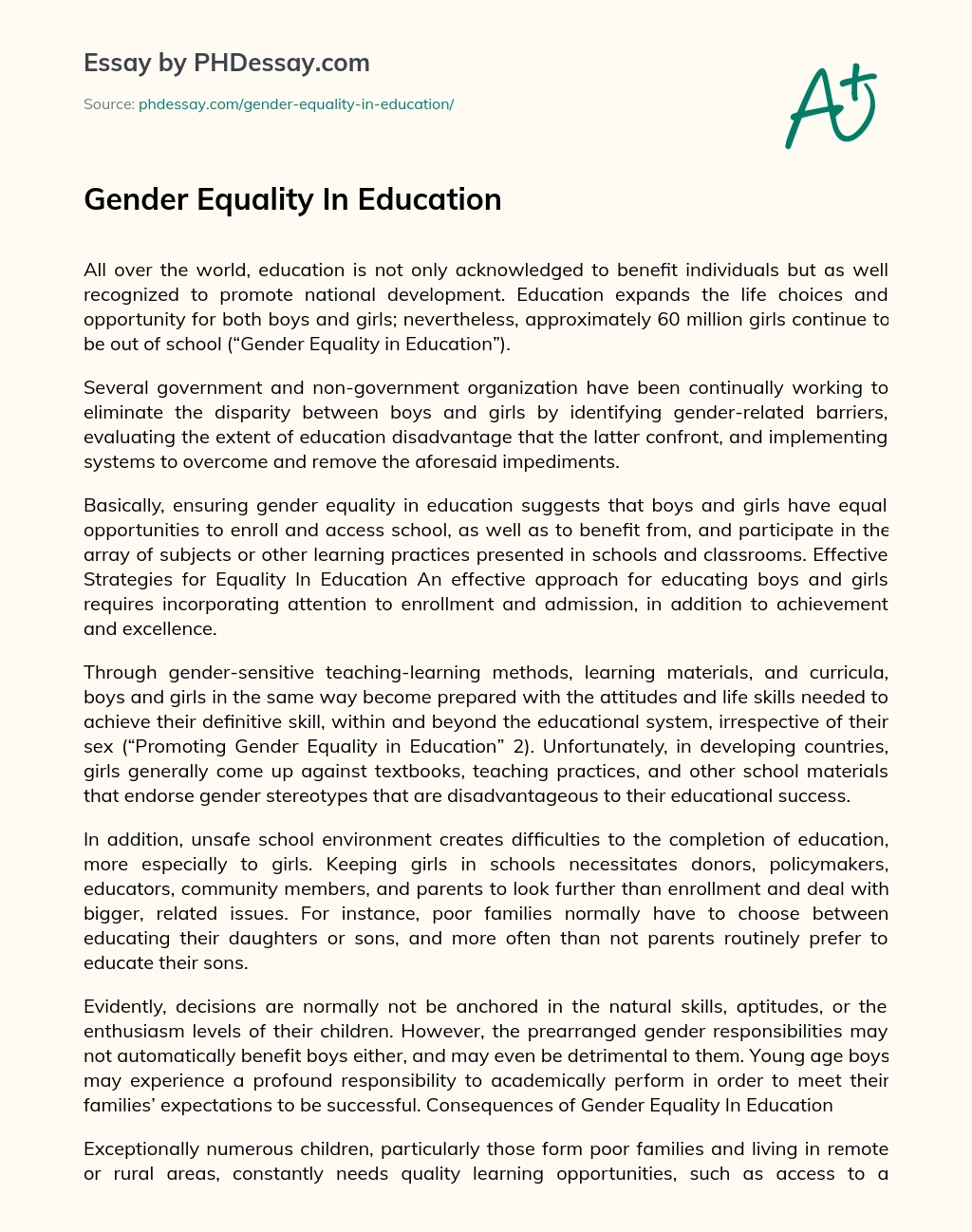Gender Equality In Education essay