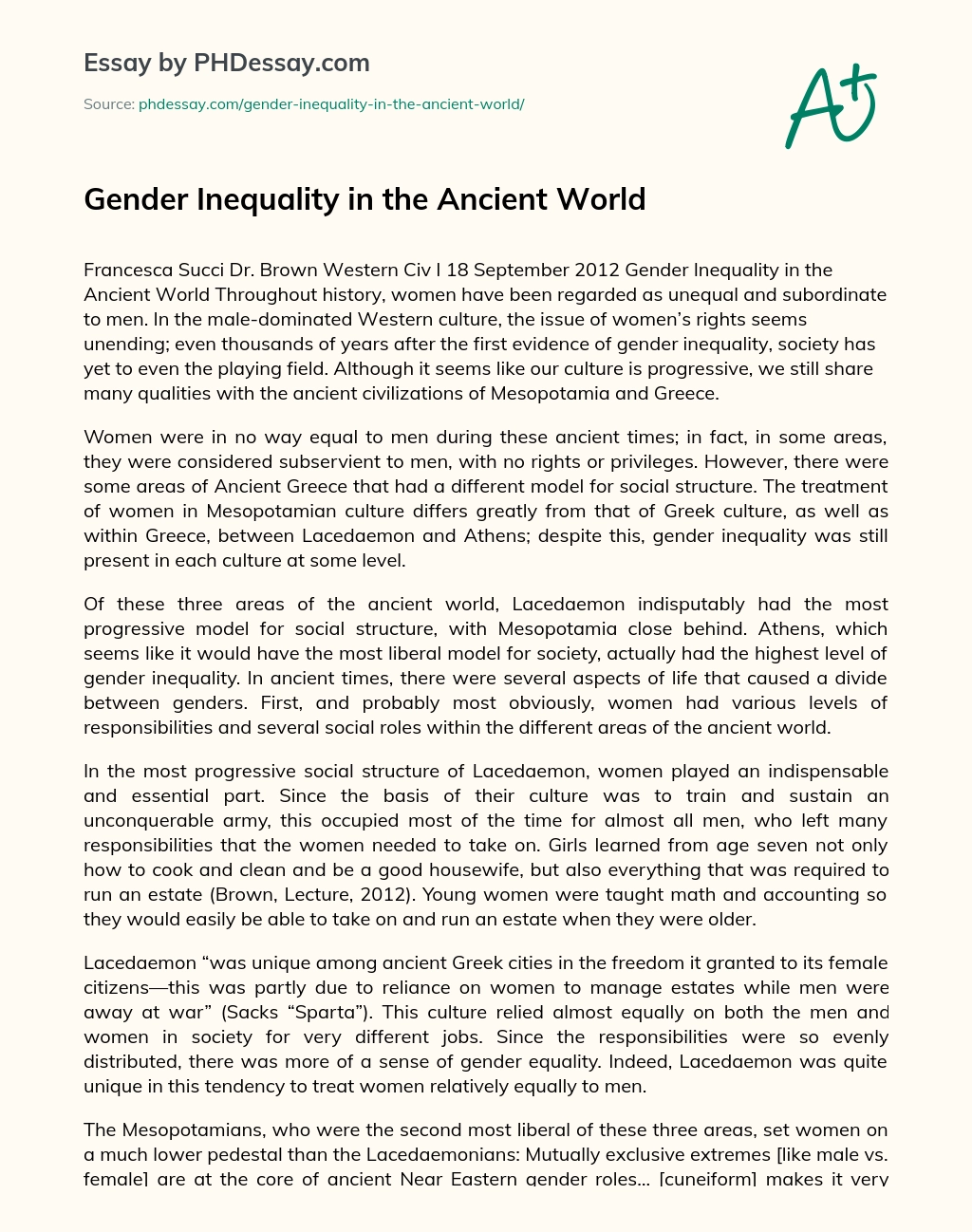 Gender Inequality in the Ancient World essay