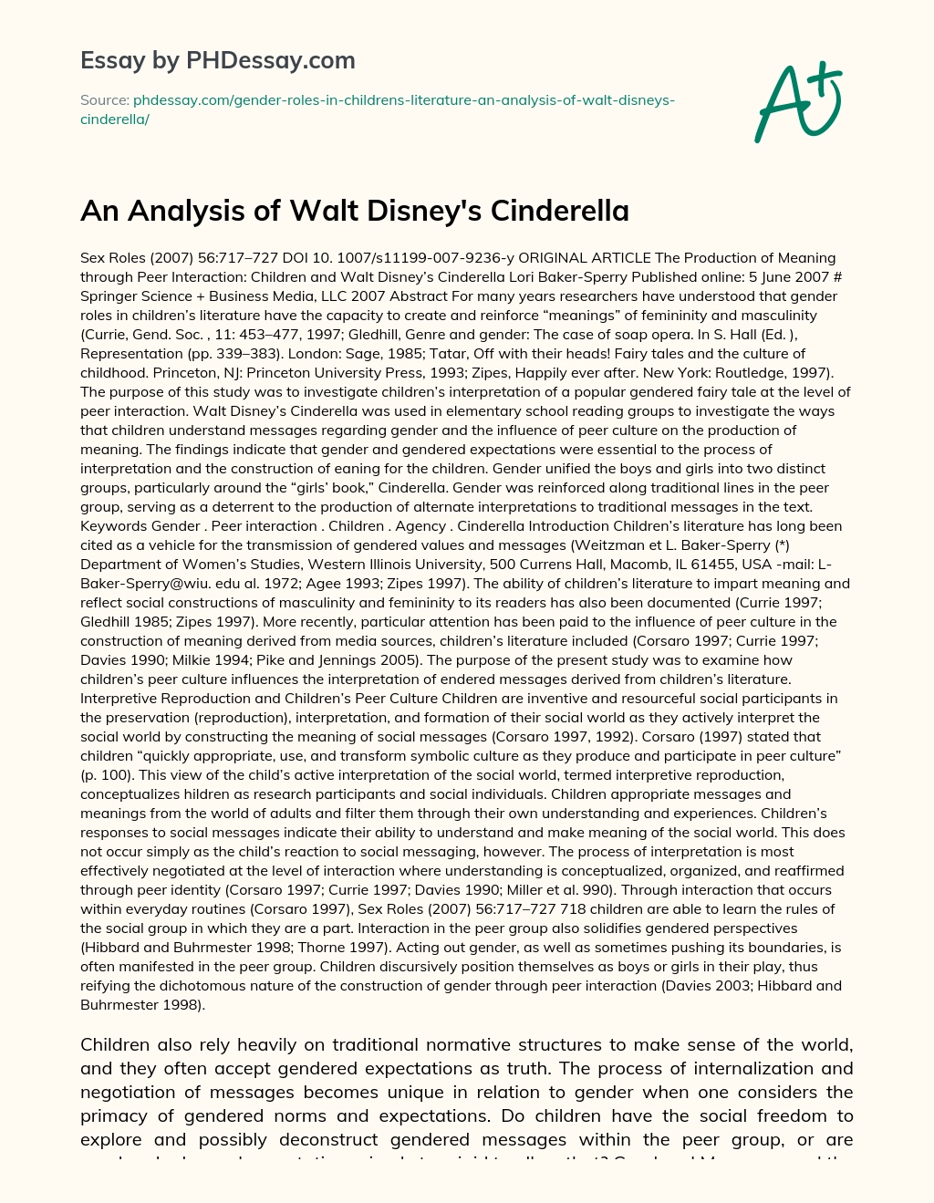 An Analysis of Walt Disney’s Cinderella essay