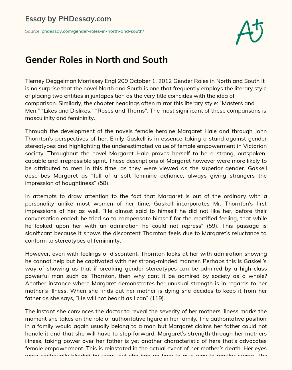 Gender Roles in North and South essay