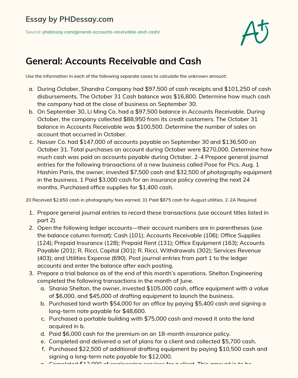 General: Accounts Receivable and Cash essay