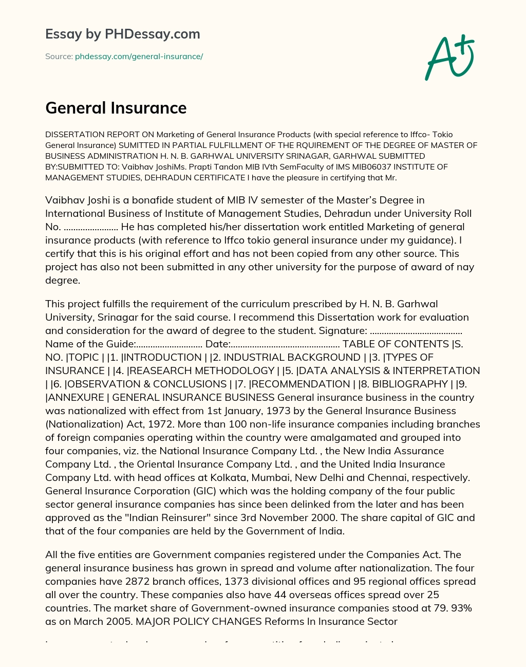 General Insurance essay