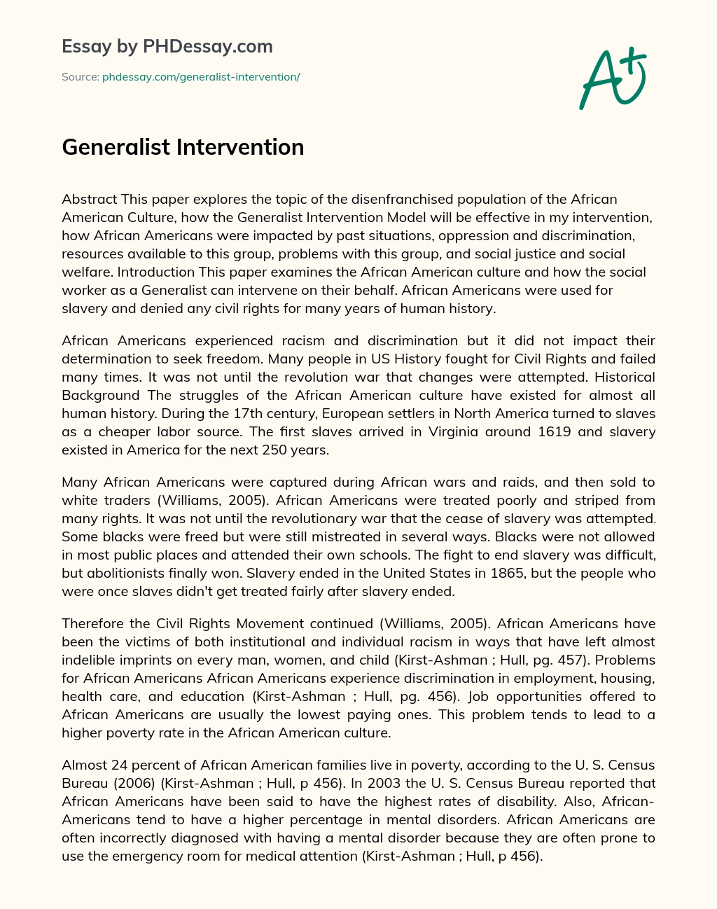 Generalist Intervention essay