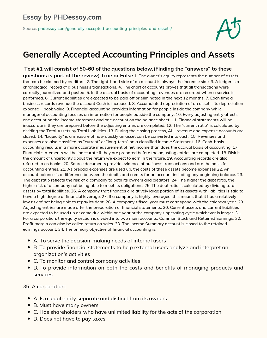 Generally Accepted Accounting Principles and Assets essay