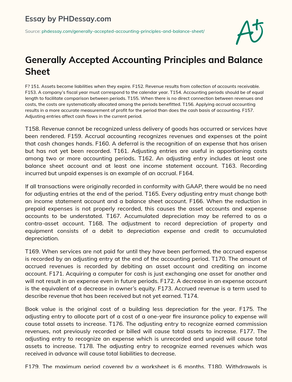 Generally Accepted Accounting Principles and Balance Sheet essay