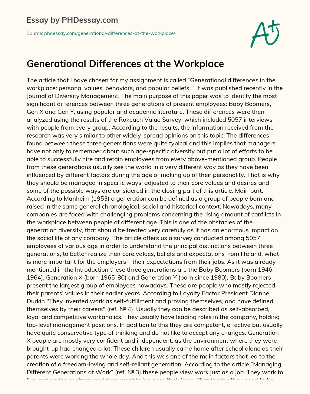 Generational Differences at the Workplace essay