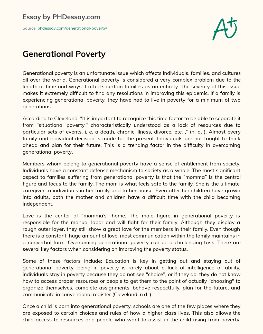Generational Poverty essay