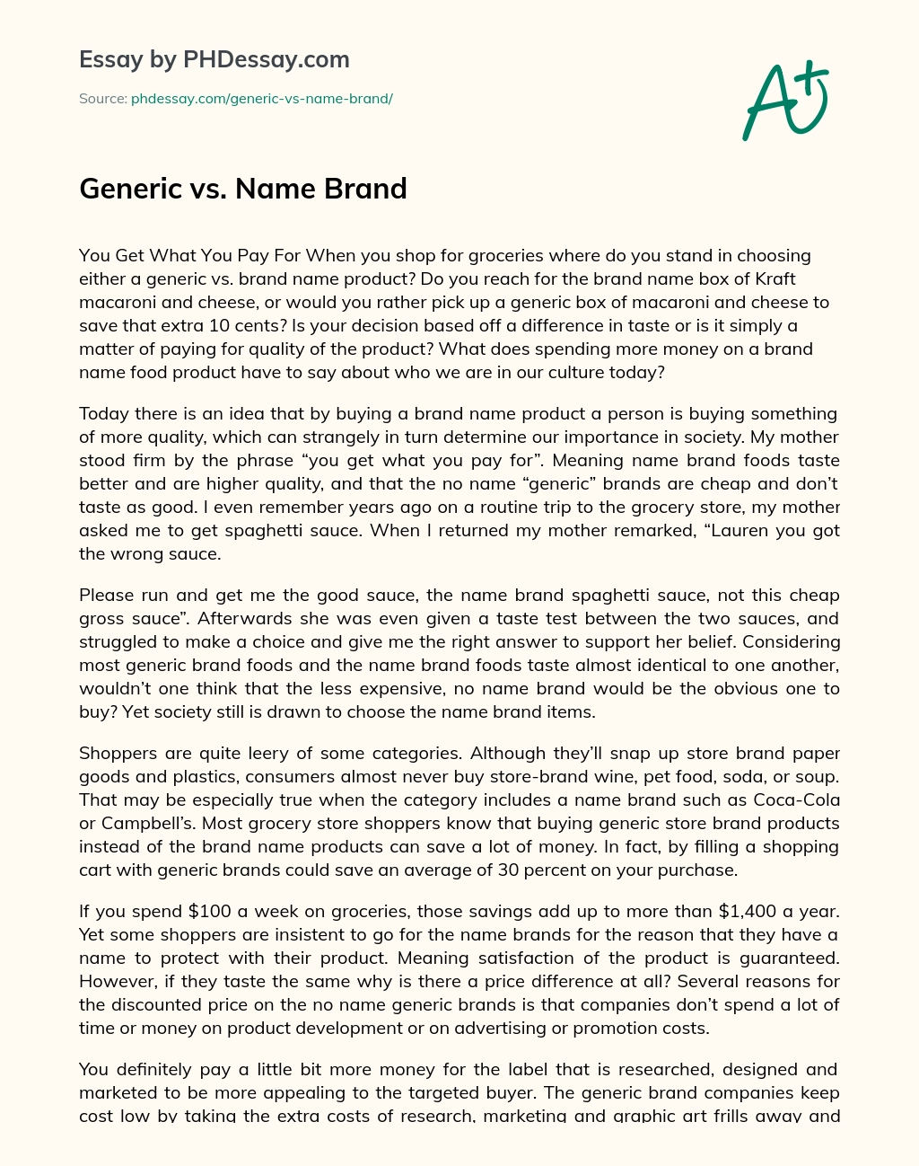Generic vs. Name Brand essay