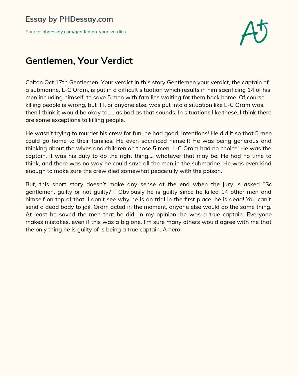 Gentlemen, Your Verdict essay