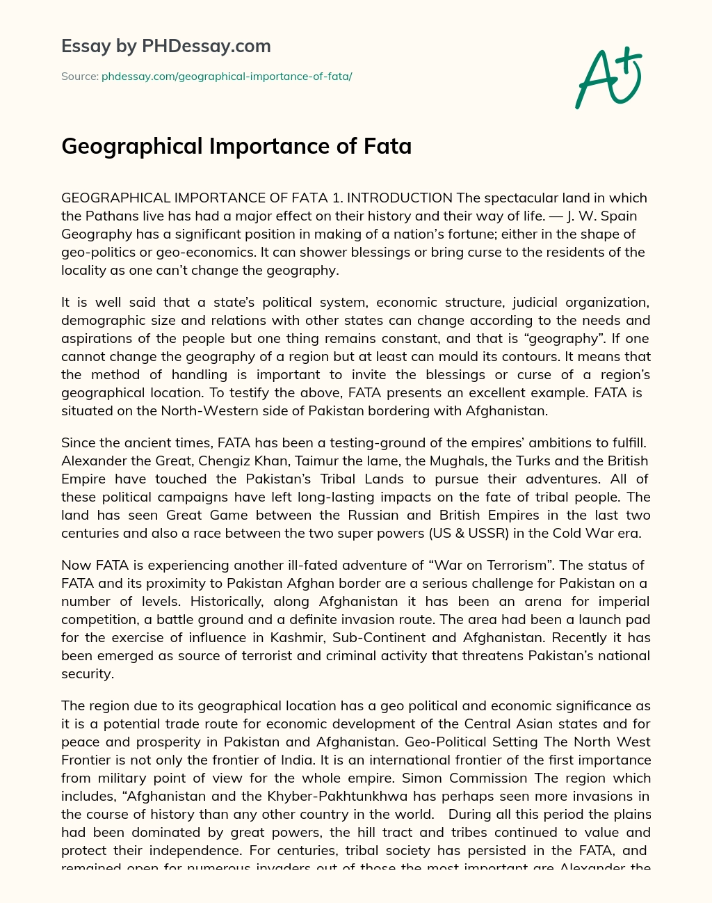 Geographical Importance of Fata essay