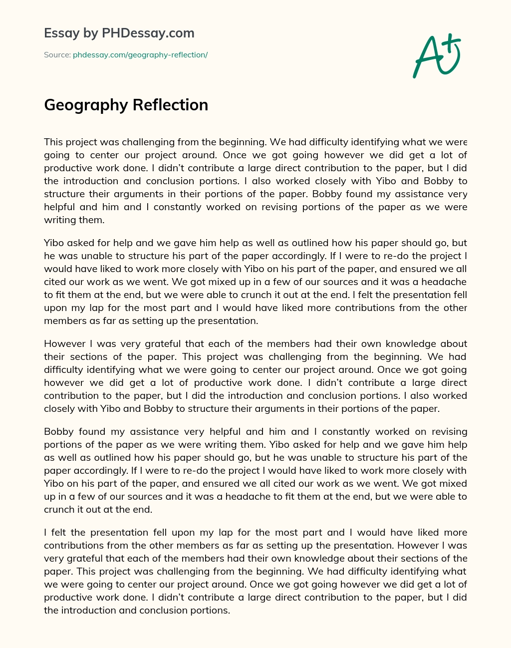Geography Reflection essay