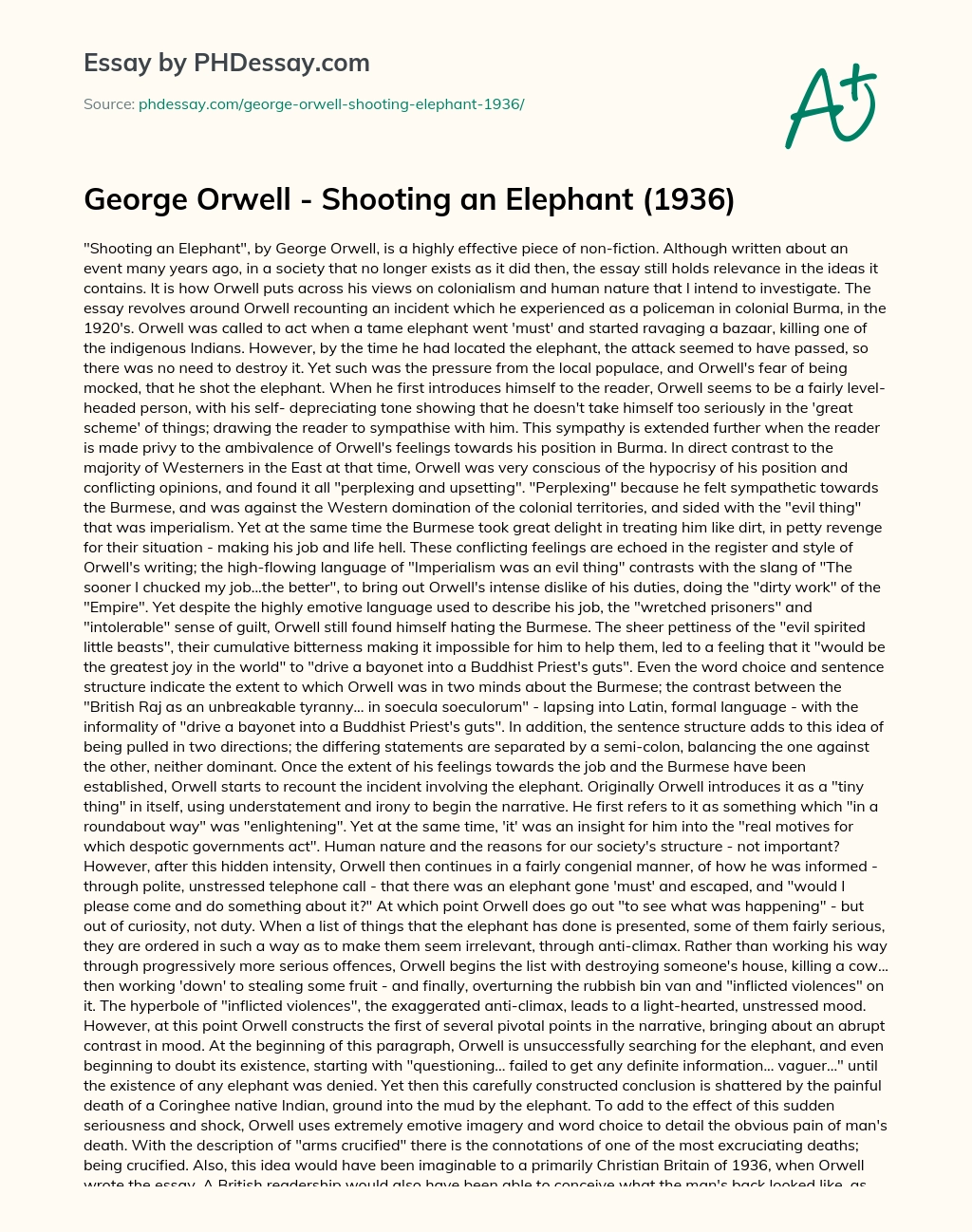 George Orwell – Shooting an Elephant (1936) essay