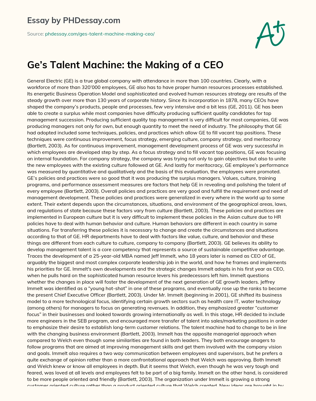 Ge’s Talent Machine: the Making of a CEO essay