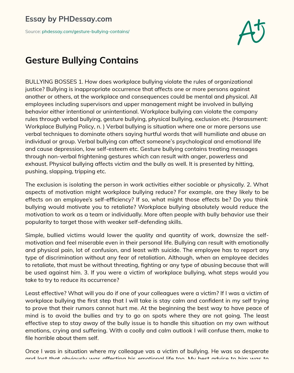 Gesture Bullying Contains essay