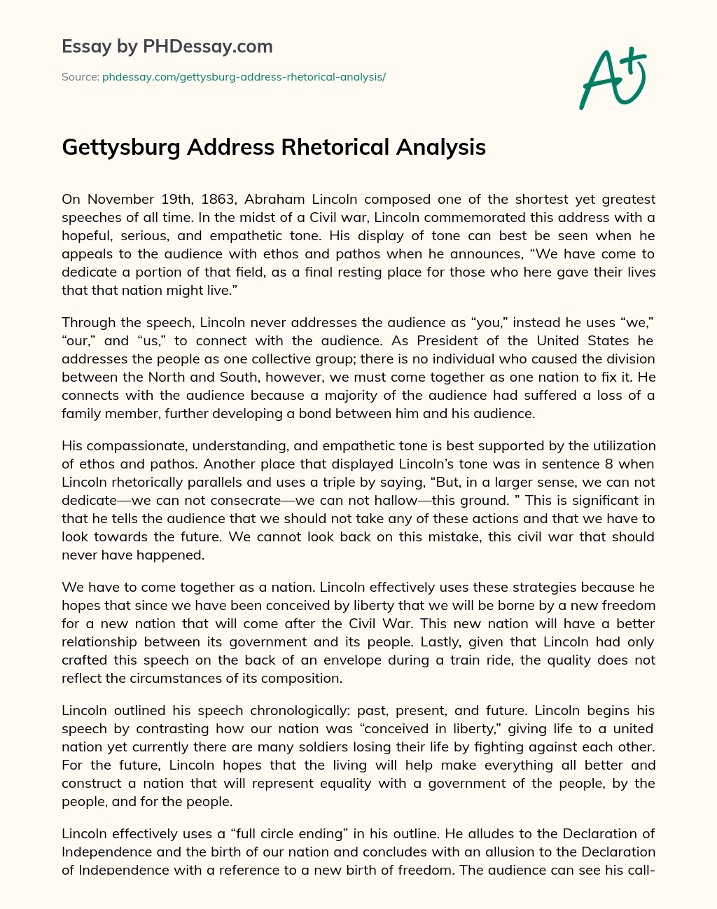 Gettysburg Address Rhetorical Analysis essay