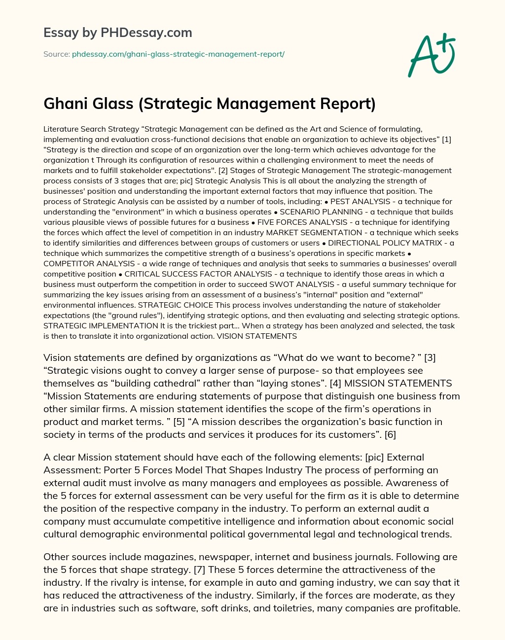 Ghani Glass (Strategic Management Report) essay