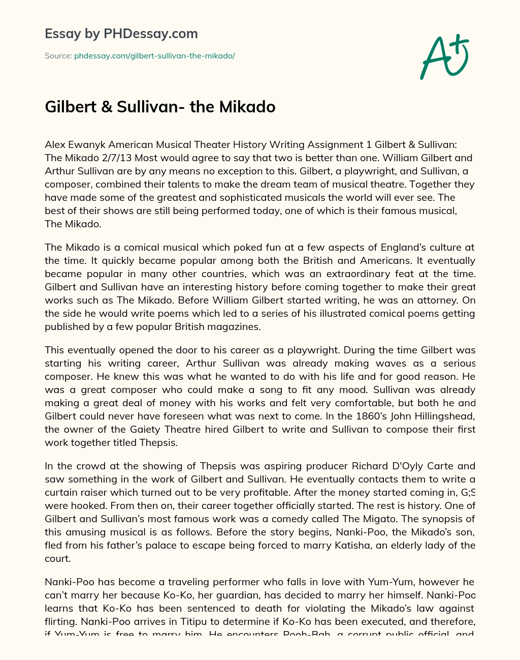 Gilbert & Sullivan- the Mikado essay