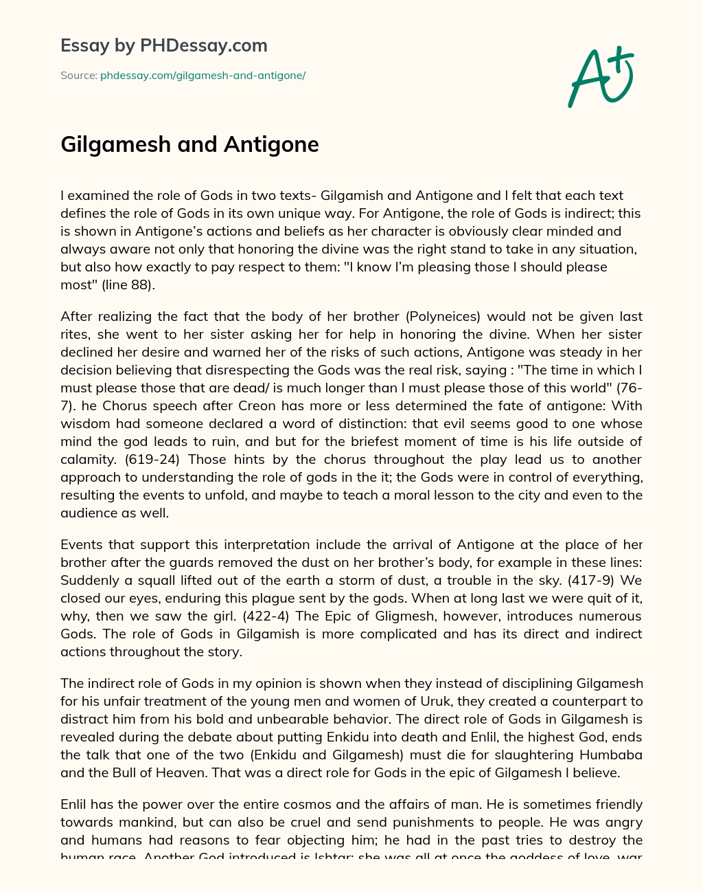 Gilgamesh and Antigone essay
