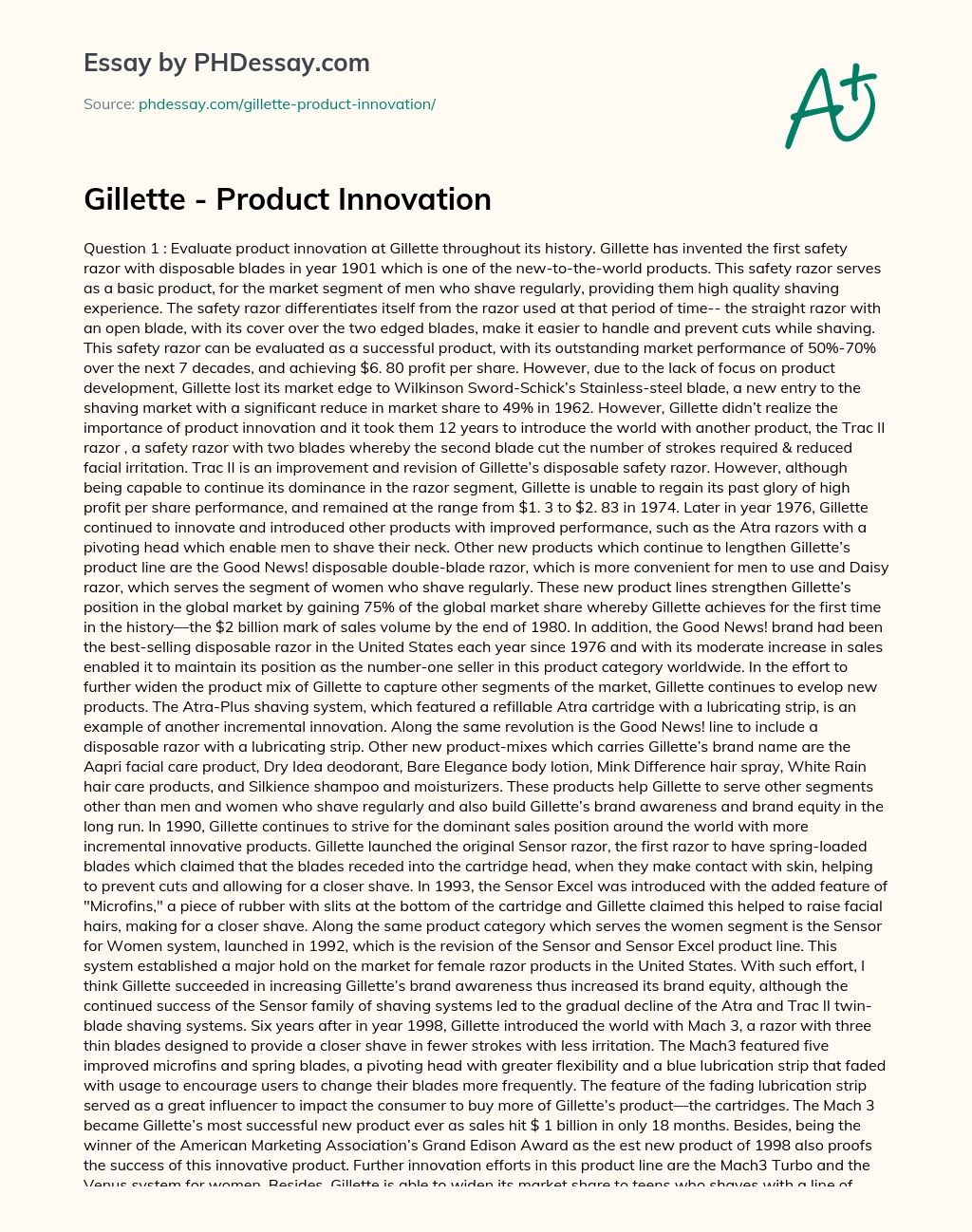 Product Innovations at Gillette essay