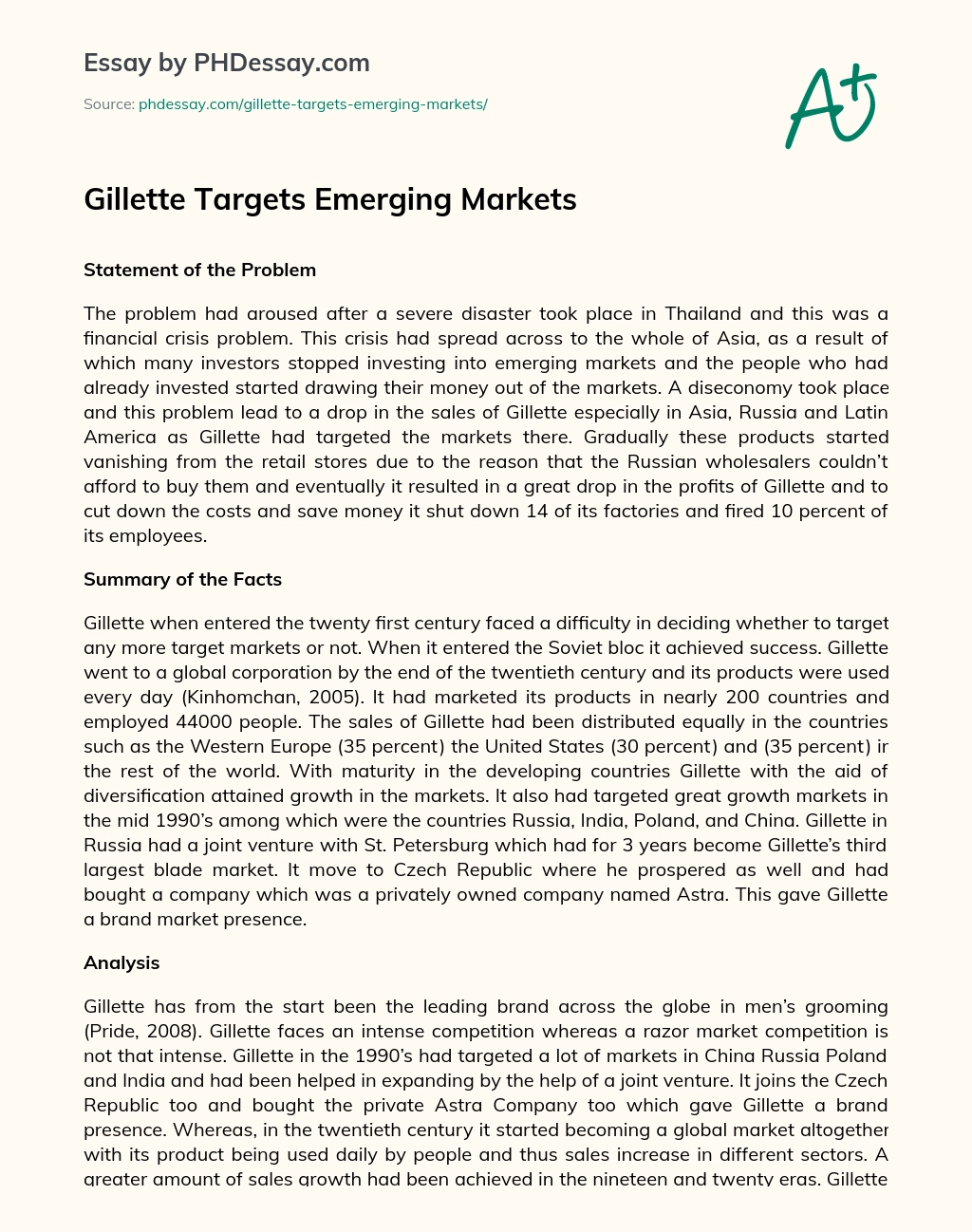 Gillette Targets Emerging Markets essay