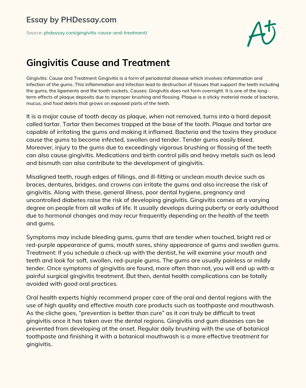 Gingivitis Cause and Treatment essay