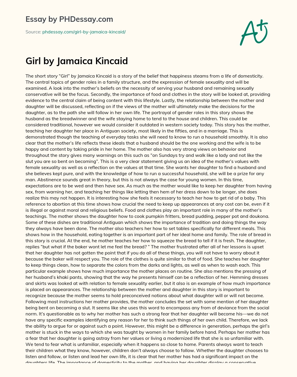Girl by Jamaica Kincaid essay