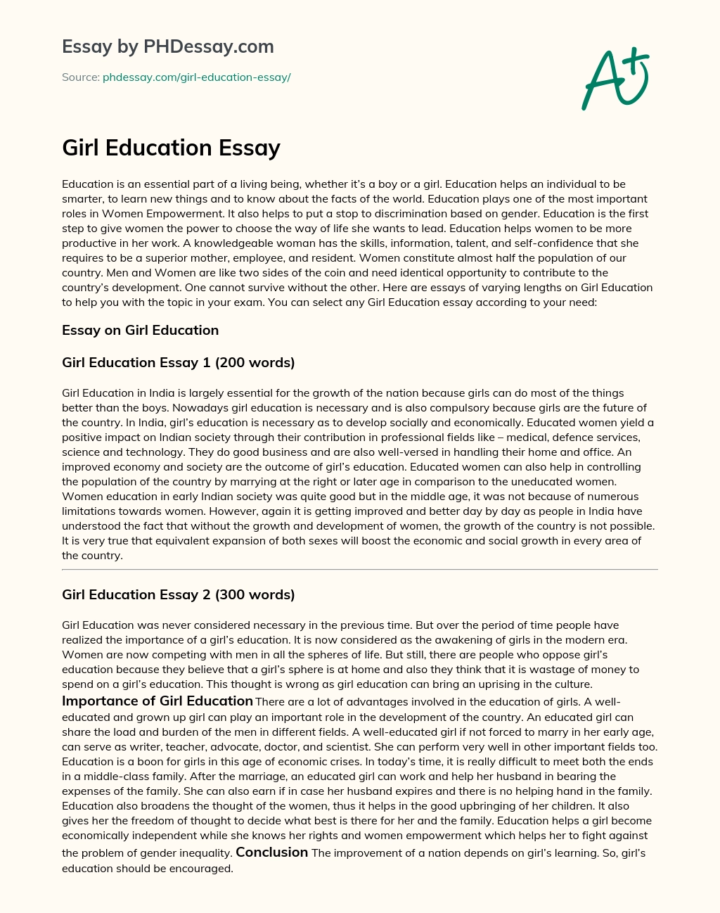 Girl Education Essay essay