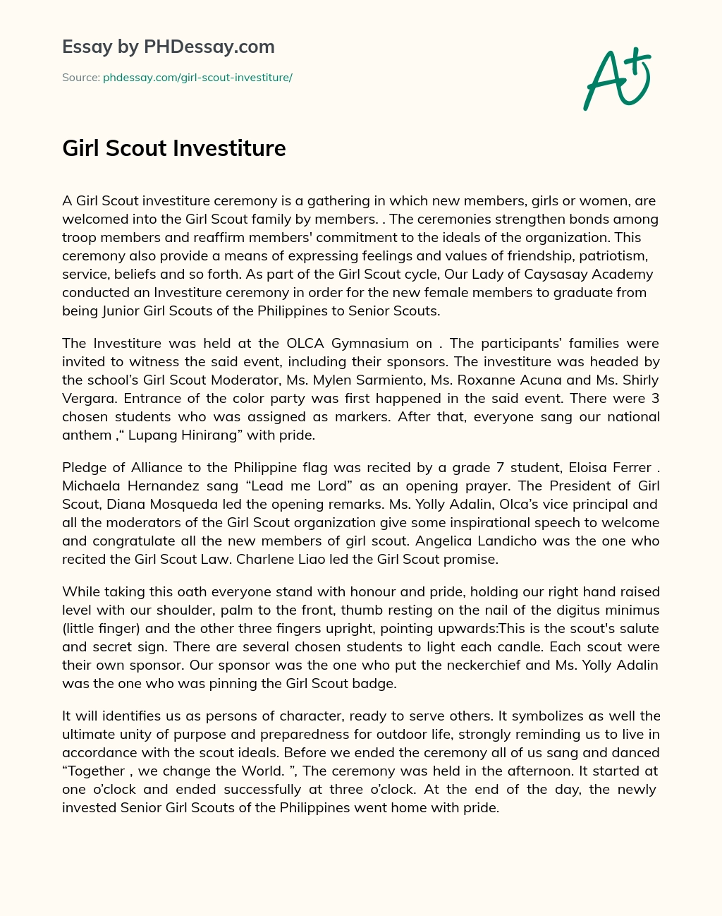 Girl Scout Investiture essay