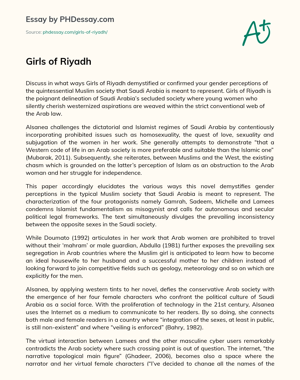 Girls of Riyadh essay