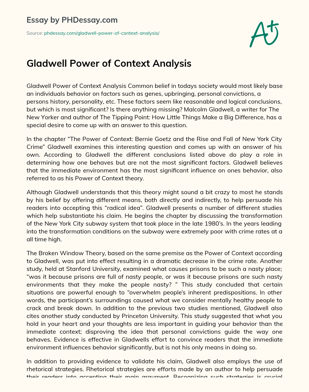 Gladwell Power of Context Analysis essay