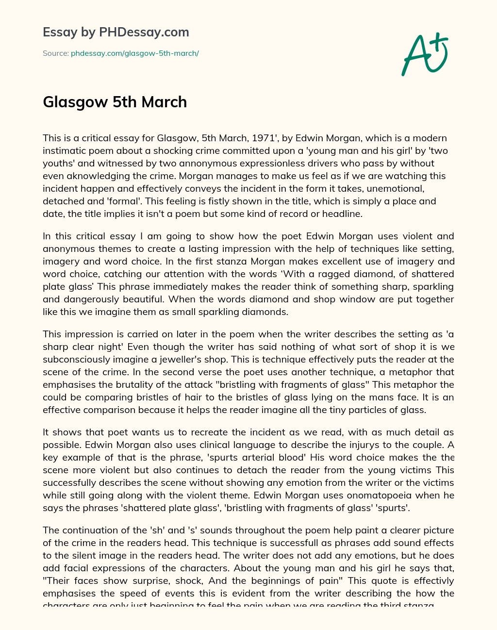 Glasgow 5th March essay