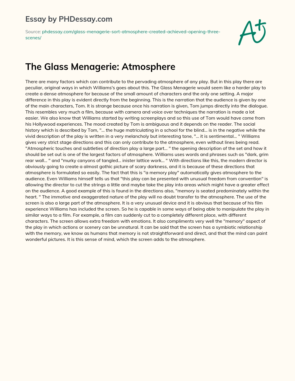 The Glass Menagerie: Atmosphere essay