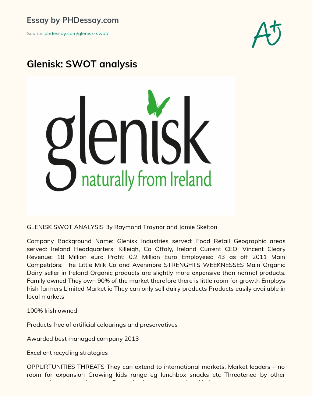 Glenisk: SWOT Analysis essay