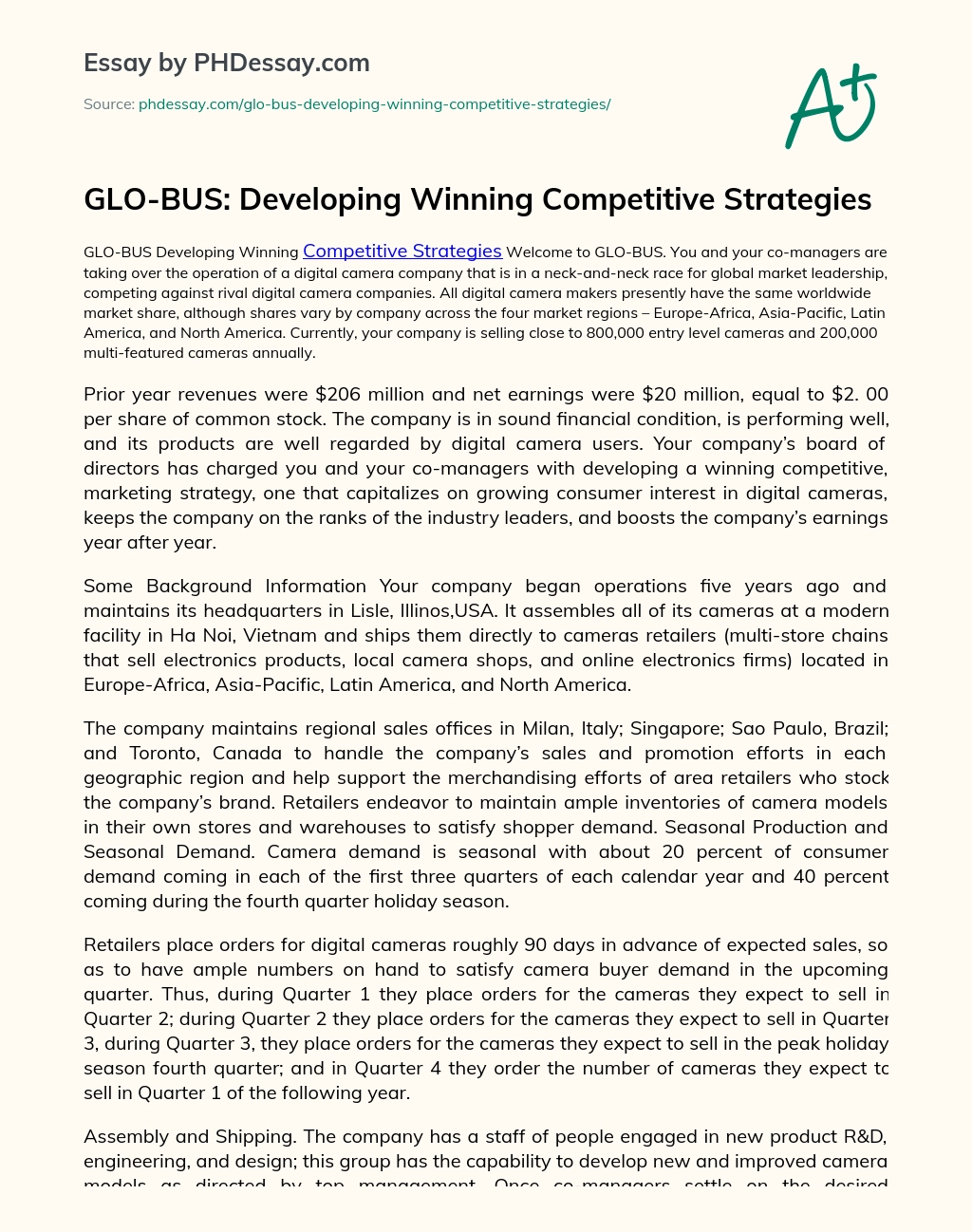 GLO-BUS: Developing Winning Competitive Strategies essay