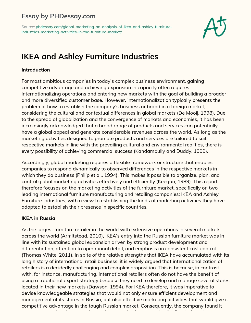 IKEA and Ashley Furniture Industries essay