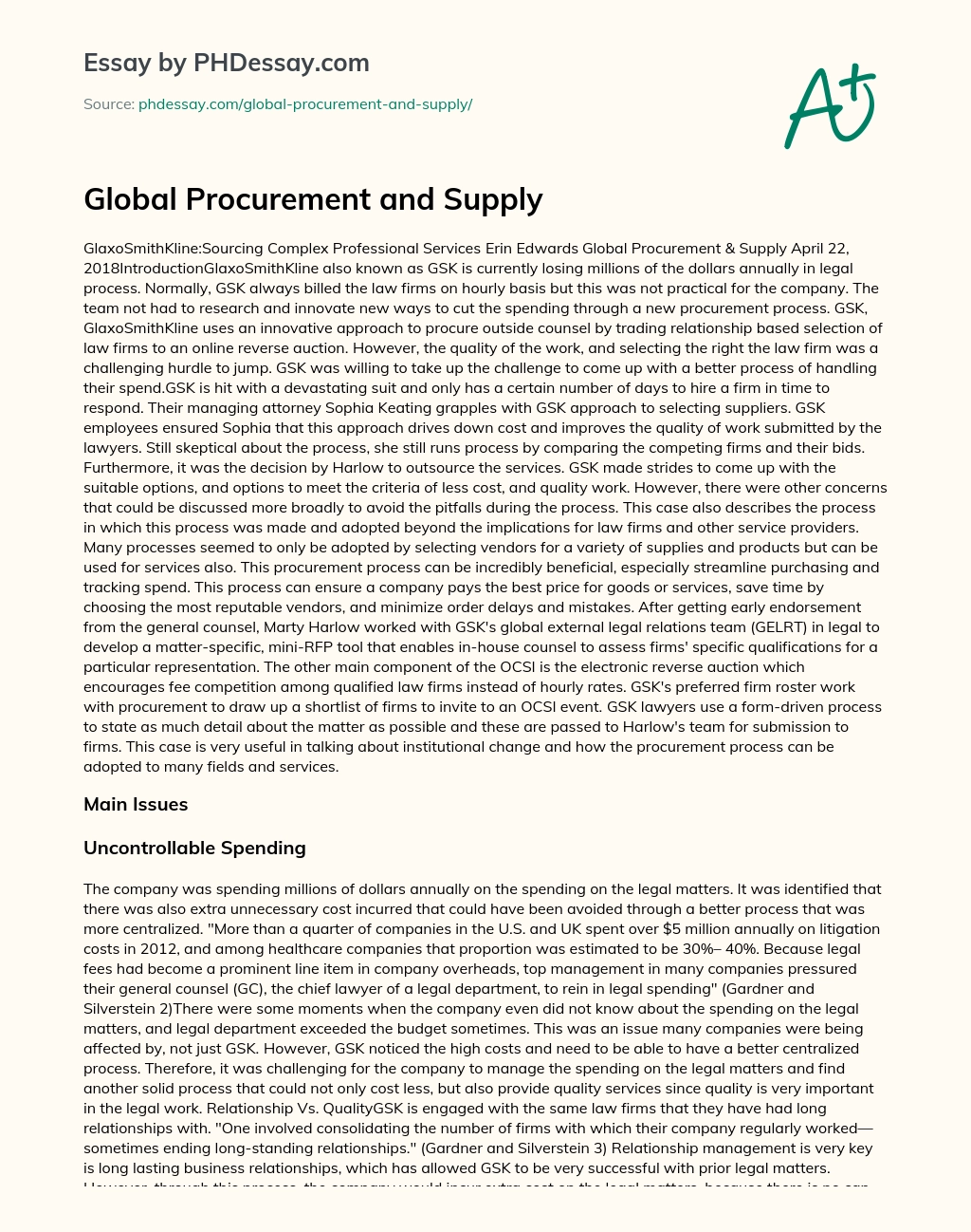 Global Procurement and Supply essay
