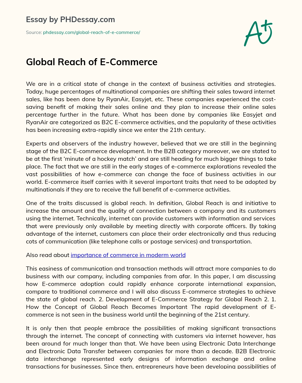 Global Reach of E-Commerce essay