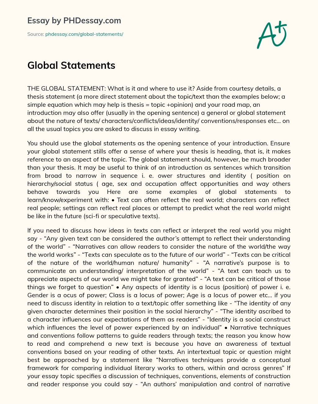 how to write a global statement in an essay