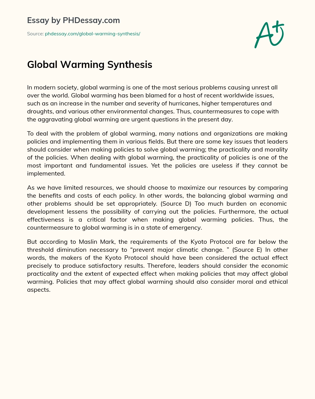 Global Warming Synthesis - PHDessay.com