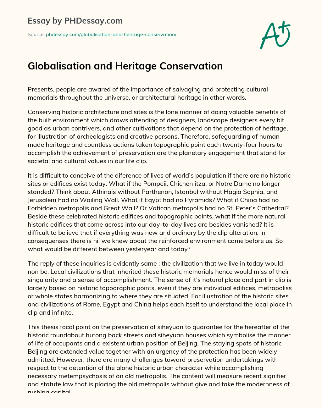 Globalisation and Heritage Conservation essay