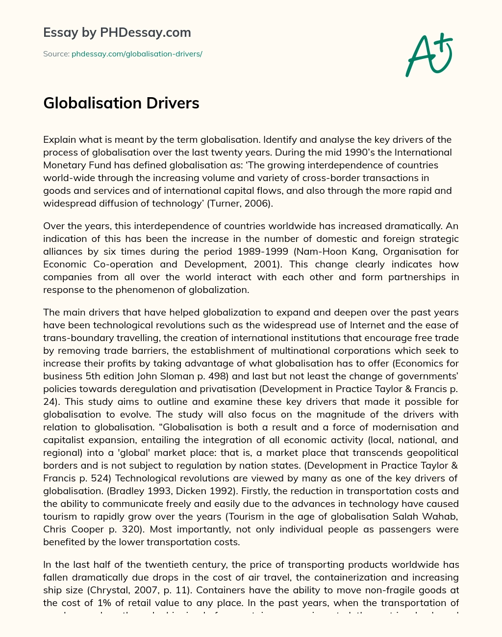 Globalisation Drivers essay