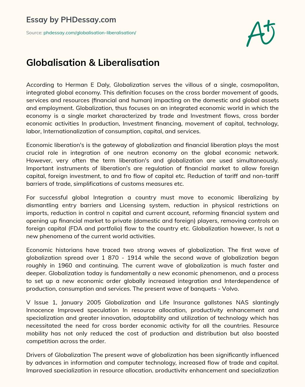 Globalisation & Liberalisation essay